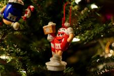 M&Ms ornaments in a (fake) tree