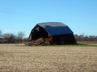 A leaning barn