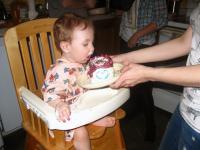 Kendall eating her first birthday cake