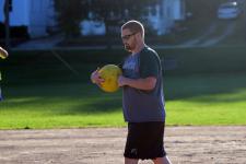 Playing kickball in Sycamore park with Cody's group