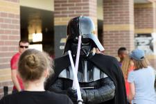 During a Star Wars themed baseball game at Cooley Law School Stadium