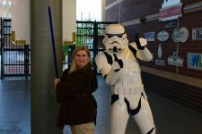 During a Star Wars themed baseball game at Cooley Law School Stadium
