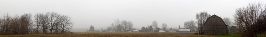 Panorama of Brant as seen from our backyard on a cold, foggy morning
