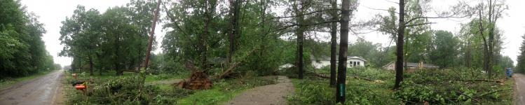 Panorama shot of damage from the tornado that touched down in Brant