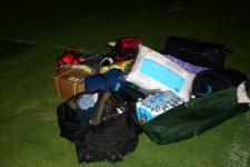 All of our camping supplies piled up on the site