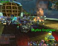 Everyone standing on the deck of the Skyfire above Jade Forest